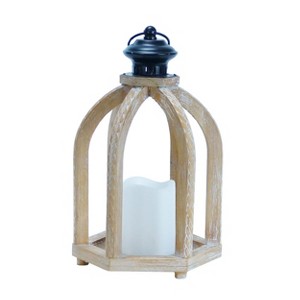 VIP Wood 13 in. Brown Lantern with LED Candle - 1 of 2