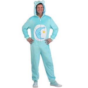 HalloweenCostumes.com Adult Care Bears Bedtime Bear | Blue Fleece Costume Jumpsuit with Classic Belly Badge | Halloween & Cosplay Outfit - 1 of 4