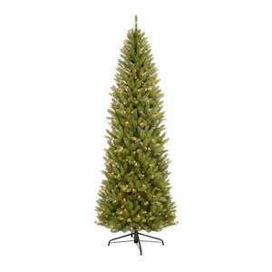 Puleo 10ft Pre-lit Artificial Christmas Tree Forest Fir: Hinged Branches, 650 Clear Lights, Indoor Use, Includes Stand - 1 of 4
