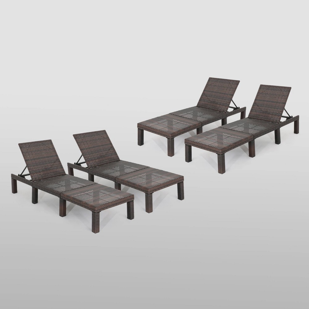 Photos - Garden Furniture Jamaica 4Pk Wicker Chaise Lounge - Brown - Christopher Knight Home