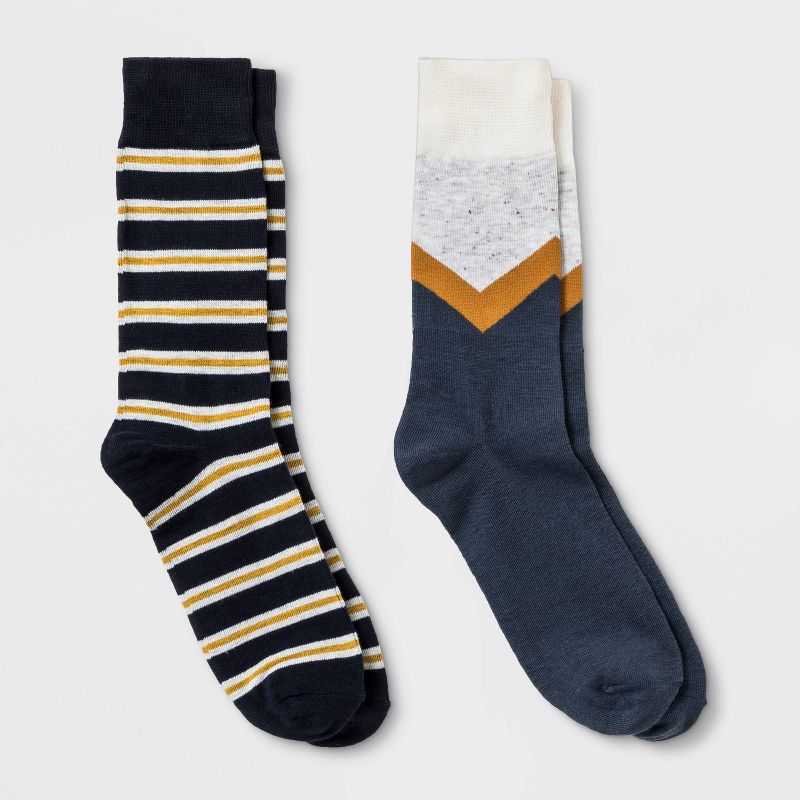 Men&#39;s Striped Novelty Socks 2pk - Goodfellow &#38; Co&#8482; Cream Marl/Yellow/Navy 7-12, 1 of 3