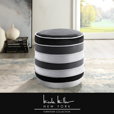 Nicole Miller Cory Velvet Round Multi Layered Ottoman