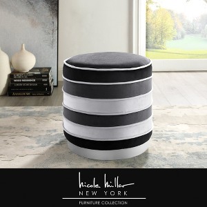 Nicole Miller Cory Velvet Round Multi Layered Ottoman - 1 of 4