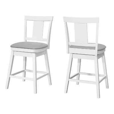 Monarch Specialties Bar Stool Set Of 2 Swivel Counter Height Kitchen White Wood Grey Leather Look Transitional