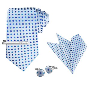 Allegra K Men's Polka Dots Business Wedding Pocket Square Clip Cufflinks Necktie Sets - 1 of 4
