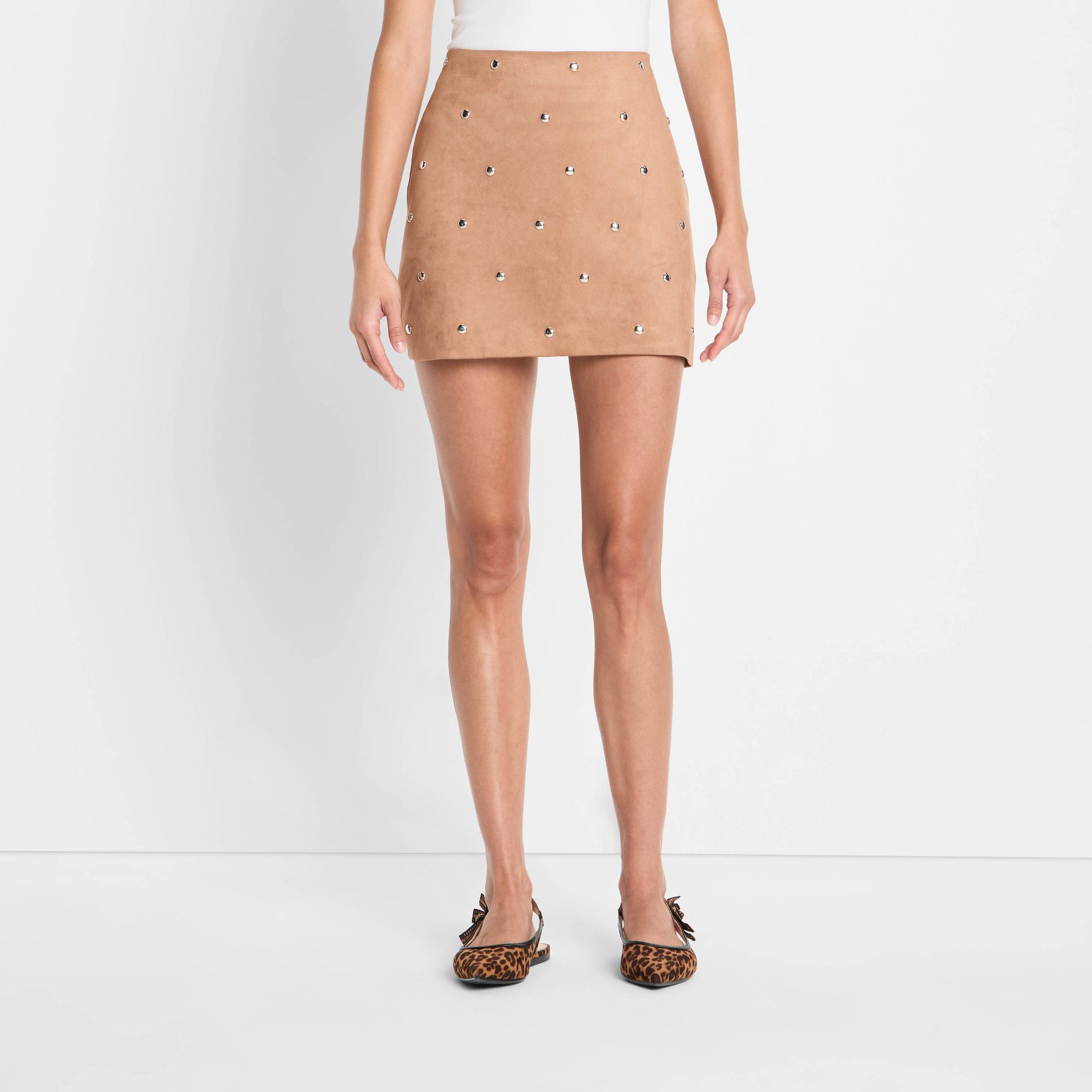 Women's Suede Studded Mini A-Line Skirt - Future Collective Brown