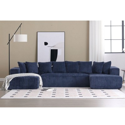 131"Modular Sectional Couch,U-Shaped Sofa,Chaise Lounge Sofa,Corduroy Striped Fabric,Upholstered 4 Seater Couch For Living Room,Bedroom-Cuddlewood