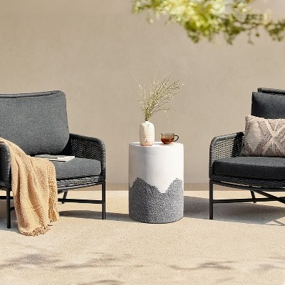 Luxenhome Round Patio Side Table Gray And White Cement, Outdoor Accent ...