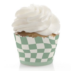 Big Dot of Happiness Sage Green Checkered Party - Decorations - Party Cupcake Wrappers - Set of 12 - 1 of 4
