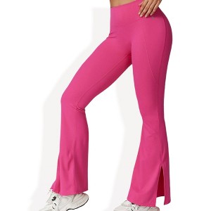 Anna-Kaci Active Women's High Waist Flare Leg Yoga Pants with Side Slit Detail - 1 of 4
