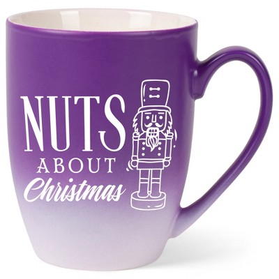 Elanze Designs Nuts About Christmas Two Toned Ombre Matte Purple and White 12 ounce Ceramic Stoneware Coffee Cup Mug