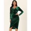 Seta T Women's Cocktail Party Wrap V-Neck Elegant Long Sleeve Velvet Ruched Midi Bodycon Dress - 3 of 4