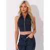 Allegra K Women's Zipper Up Collared Sleeveless Jean Halter Denim Top - 4 of 4