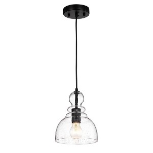 7.1" x 7.1" x 60" 1-Light Nefelt Seeded Glass Pendant Black - Warehouse Of Tiffany: Modern Ceiling Fixture, ETL Listed - 1 of 2