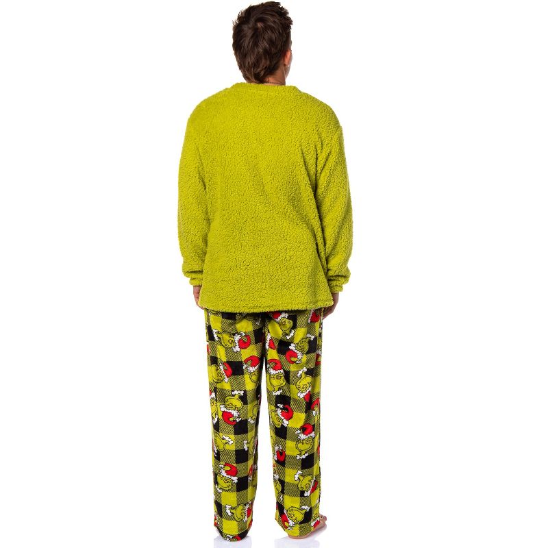 Dr. Seuss The Grinch Santa Plaid Plush Fleece Pajama Sleep Set, 4 of 6