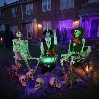 Yescom 3 Pcs Halloween Skeleton 5.4 Ft Life Size Pirate Captain & Cowboy Full Body Bone Party 2025 Brown