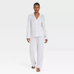 Women's Perfectly Cozy Long Sleeve Notch Collar Top and Pant Pajama Set - Stars Above™ Gray