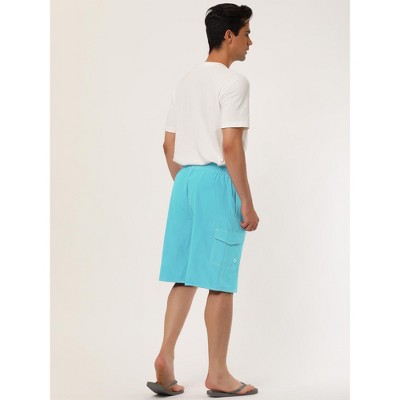 Lars Amadeus Men's Solid Drawstring Elastic Waistband Swimming Board Shorts 2 Pcs Light Blue/Pink 32 — фото 4