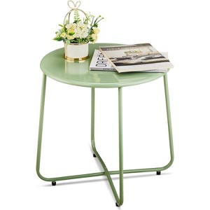 VINGLI Patio Small Side Table, Waterproof Round Metal Steel Outdoor Side Table End Table for Garden Balcony Porch and Indoor - 1 of 4