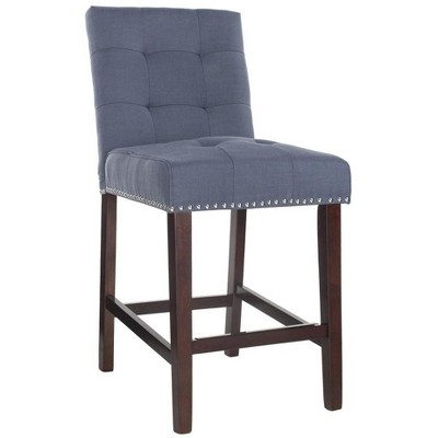 Navy Blue Tufted Linen Transitional Counter Stool, Set of 2