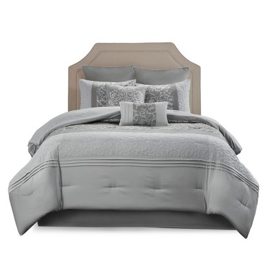 GlasFlength Bedding Sets Alternative Ultra Soft Puffy Bedding Embroidered 8 Piece Comforter Set Grey King, Gray, 22.05"*18.9"*13.78"
