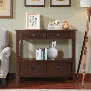 Mshliw 36 Inch Farmhouse Pine Wood Console Table with 4 Drawers and Storage Shelf Entryway Sofa Table for Living Room Bedroom Hallway Kitchen - 1 of 4