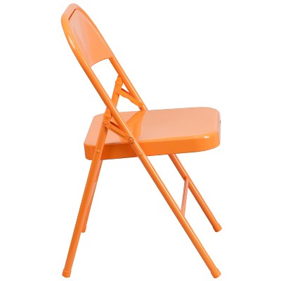 Orange Marmalade Metal Folding Chair with Triple Braced Legs