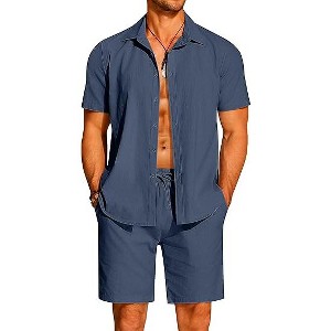 COOFANDY Men's 2 Pieces Cotton Linen Set Short Sleeve Button Down Shirts Summer Beach Shorts Casual Outfits - 1 of 4