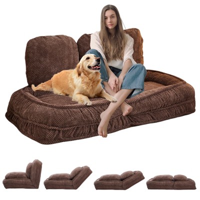 Adjustable Human Dog Bed, Convertible Lazy Sofa Bed with 5 Backrest Position, Pillow and Cushion, Cozy Dog Bed, Floor Chair Bean Bag for Living Room