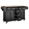 Vynxaria Kitchen Island - Rubberwood Countertop, 5-Wheel Rolling Cart with 5 Drawers, Storage Cabinet, Towel/Spice Racks for Dining & Kitchen,Black - 4 of 4