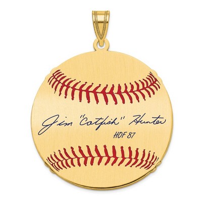 Black Bow Jewelry 14K Gold Plated Catfish Hunter Signature LG Enamel Baseball Pendant