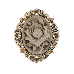 Alilang Vintage Gothic Cameo Rose Brooch Pin with Antique Silvery Tone and Rhinestone Accents - 1 of 4