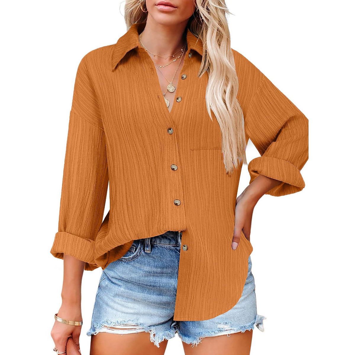 Zeagoo Women's Button Down Shirts Long Sleeve Dress Shirt Textured Collared Work Blouse Dressy Casual Tops with Pocket