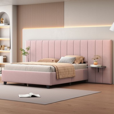 Okak Size Velvet Platform Bed Frame Upholstered Modern Bed with Big Headboard Noise-Free No Springs Required Easy to Assemble
