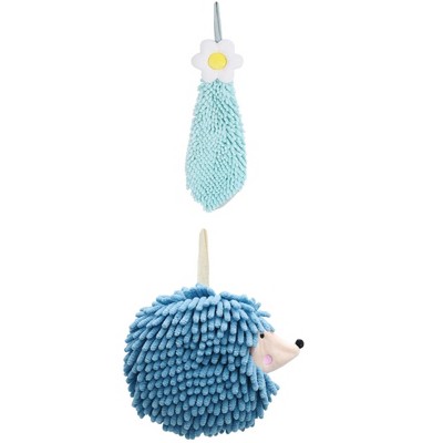 REGALWOVEN 2 Packs Chenille Hand Towel Flower and Cute Cartoon Hanging Hand Towel for Bathroom 6" x 15"/7" x 7"