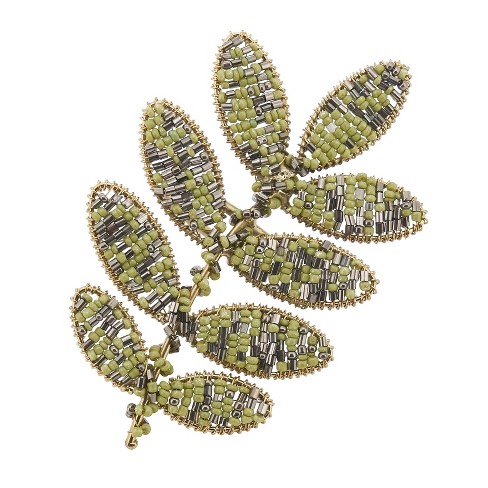 Saro Lifestyle Table Napkin Rings With Beaded Leaf Design (set Of 4), Green  : Target