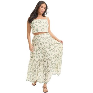 June + Vie by Roaman's Women's Plus Size Eyelet Scalloped Hem Maxi Skirt - 1 of 4