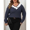 Womens Plus Size V Neck Sweaters Long Sleeve Lightweight Knit Pullover Tops with Pearl Decorative Trendy Casual Loose Fit Top - 2 of 4