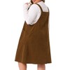 Women's Plus Size Corduroy Adjustable Strap Pleated Midi Casual Overall Pinafore Dress with Pockets - Agnes Orinda - 4 of 4