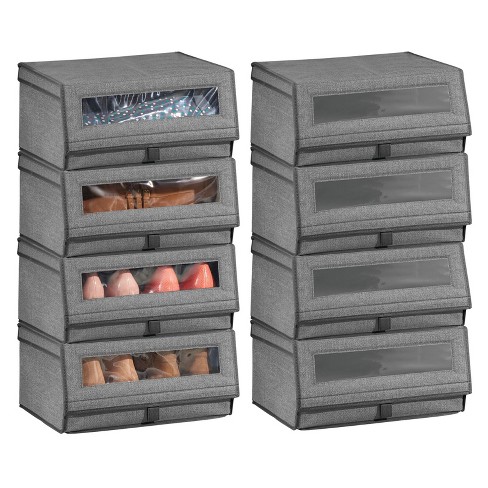 mDesign Large Fabric Closet Shoe Storage Box, 8 Pack, Charcoal Gray