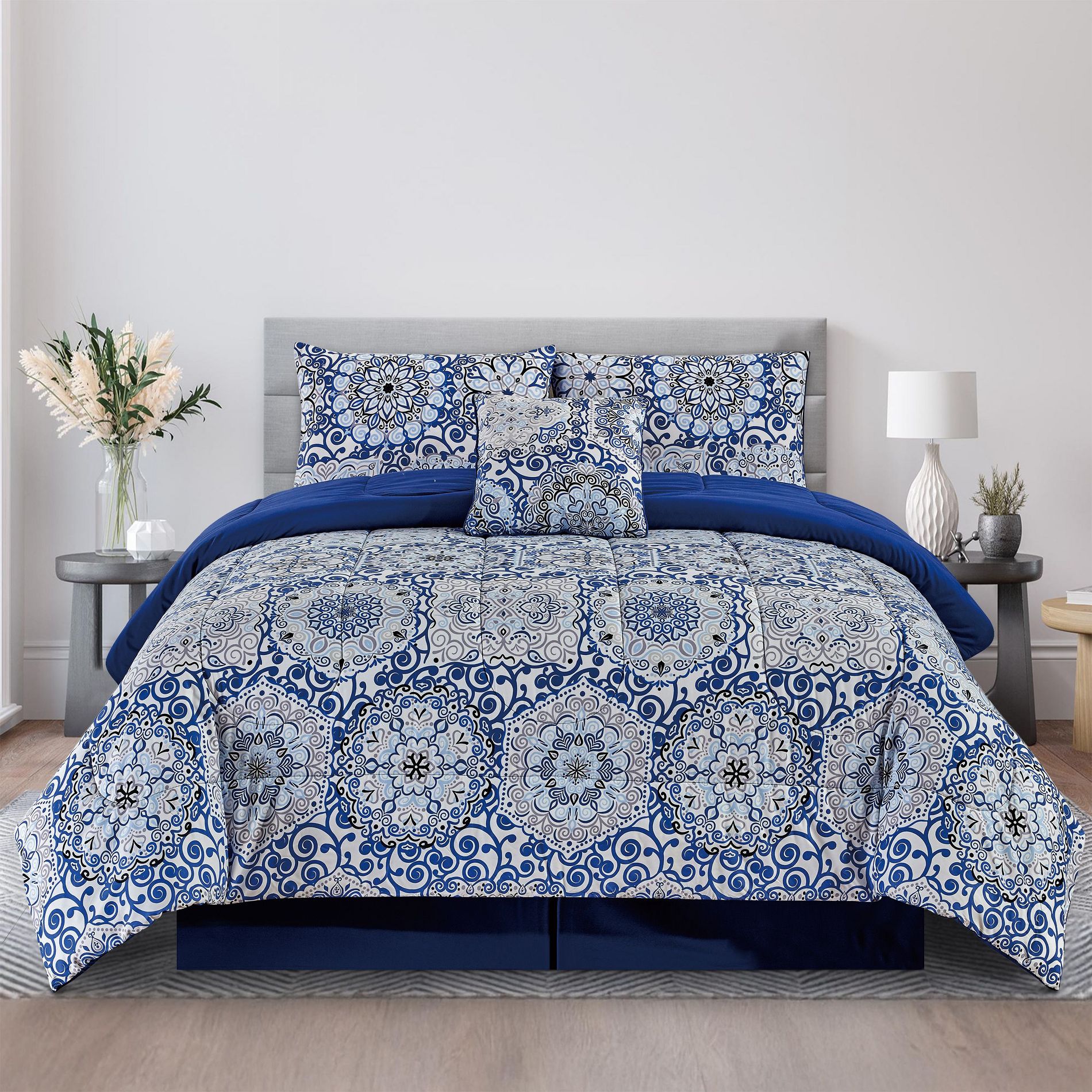 5-Piece Down Alternative Comforter Set – Ultra Soft, Reversible Printed & Solid All-Season Bedding Set by Lux Decor Collection