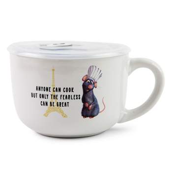 Silver Buffalo Disney Pixar Ratatouille "Anyone Can Cook" Ceramic Soup Mug With Lid | 24 Ounces