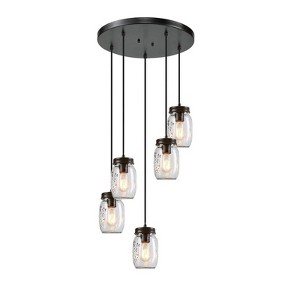 LNC Aries 5-Lights 14.2" Farmhouse Cluster Pendant  Lights, Matte Black and Clear Glass Mason Jars - 1 of 4