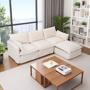 93" Modular L-Shaped Sectional Sofa with Movable Ottoman, 4-Seater - 1 of 4