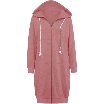 Haute Edition | Women's Tunic Long Length Full Zip Hooded Sweatshirt Hoodie