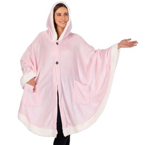 PAVILIA Angel Wrap Hooded Blanket for Women Adult, Wearable Cozy Wrap Throw Fleece Shawl Cape - 1 of 4