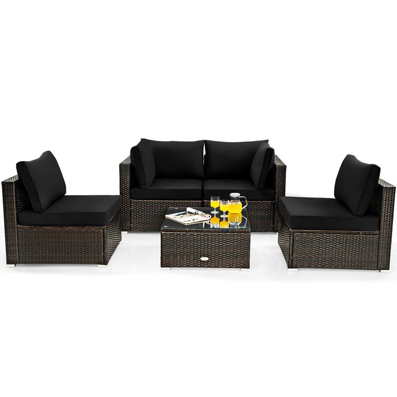 Costway  5PCS Patio Rattan Furniture Set Cushioned Sofa & Chair Coffee Table, 5 of 15