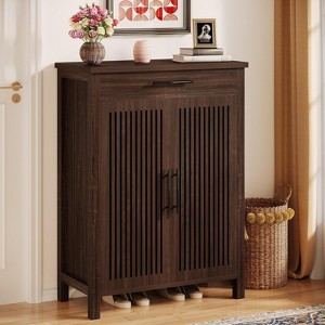 Tribesigns 5-Tier Shoe Cabinet, Freestanding Shoe Storage Cabinet with Louvered Doors, Wood Shoe Rack with Adjustable Shelf - 1 of 4