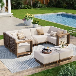 Captiva Designs Outdoor Patio Modular Furniture Sectional Wicker Sofa Set with 9.8 Inch Thick Cushions - 1 of 4