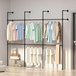 9.85 FT Industrial Pipe Wall-Mounted Clothes Rack, 1000 lb Heavy-Duty Garment Closet System, Black Wardrobe Rack for Walk-In Closet & Laundry Room - 1 of 4